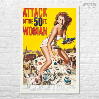 Attack of the 50 Foot Woman 1958 vintage science fiction movie poster reproduction from Mystery Supply Co. @mysterysupplyco