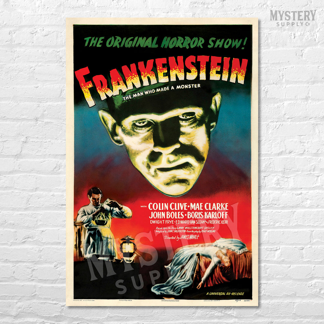 Frankenstein 1947 vintage horror monster movie poster reproduction from Mystery Supply Co. @mysterysupplyco