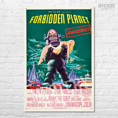 Forbidden Planet 1956 vintage science fiction robot UFO flying saucer space movie poster reproduction from Mystery Supply Co. @mysterysupplyco