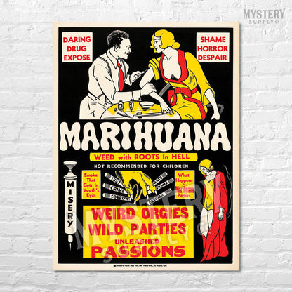 Marihuana 1936 vintage marijuana reefer weed cannabis exploitation movie poster reproduction from Mystery Supply Co. @mysterysupplyco