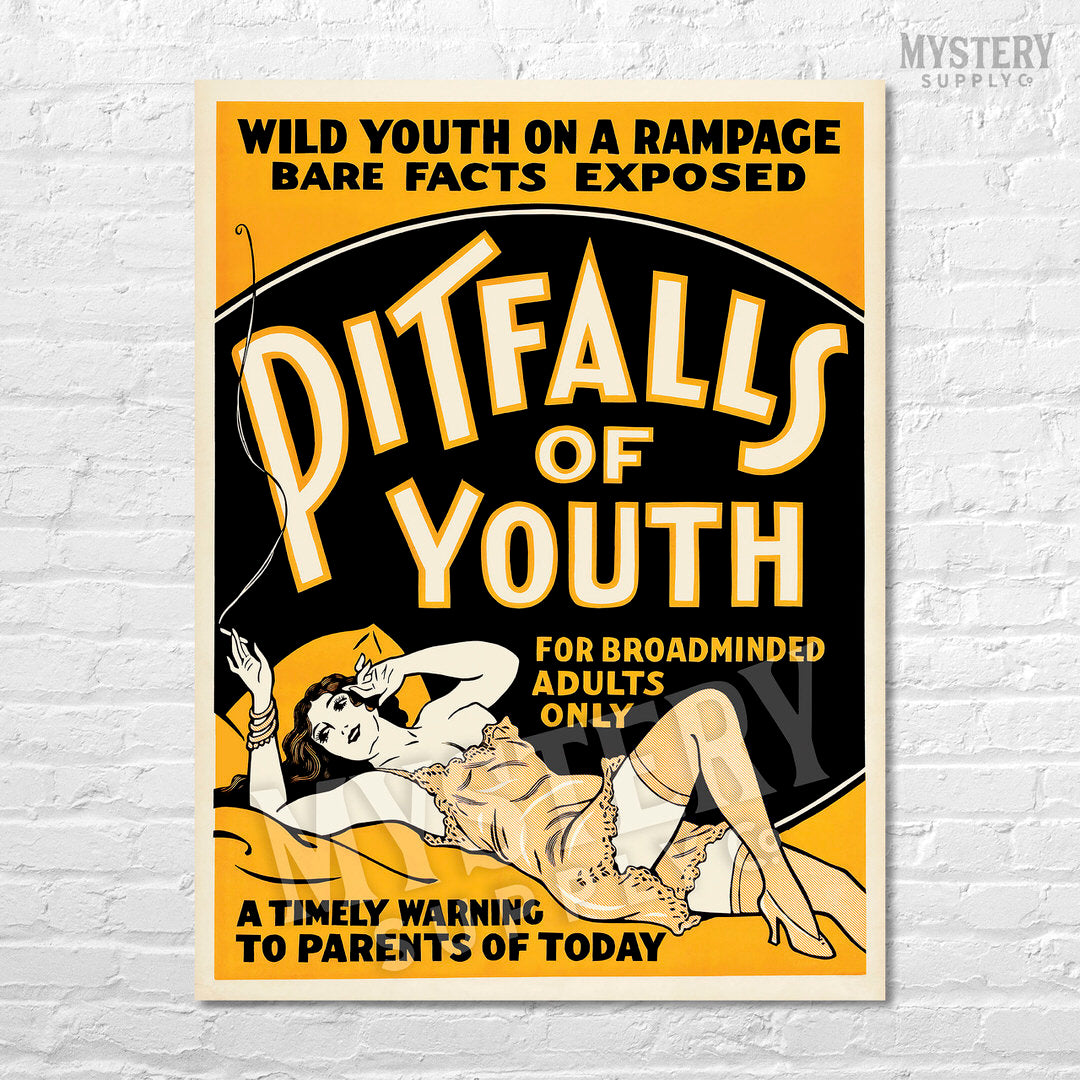 Pitfalls of Youth 1936 vintage marijuana reefer weed cannabis exploitation movie poster reproduction from Mystery Supply Co. @mysterysupplyco