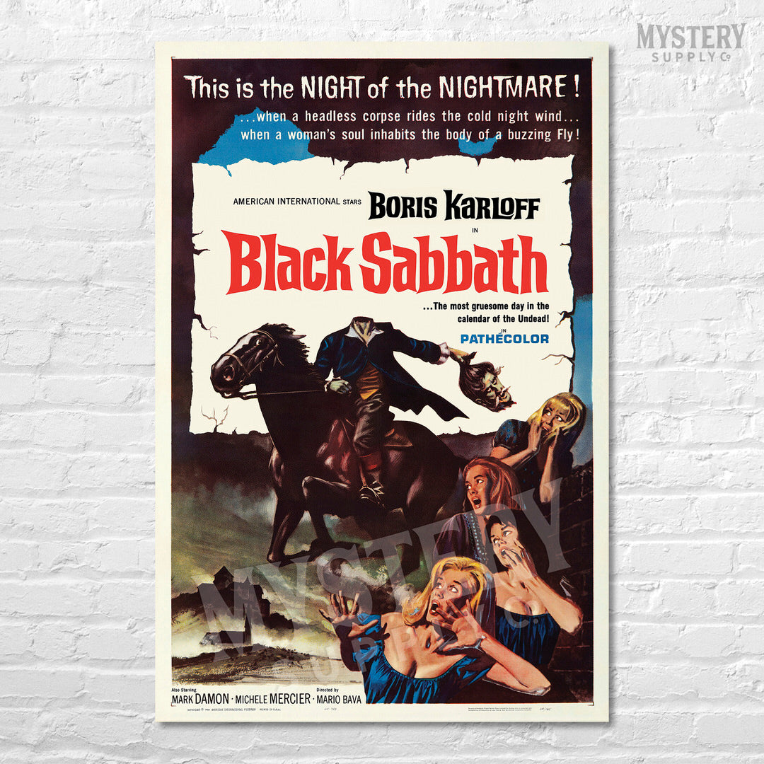 Black Sabbath 1964 vintage horror Boris Karloff Headless Horseman movie poster reproduction from Mystery Supply Co. @mysterysupplyco