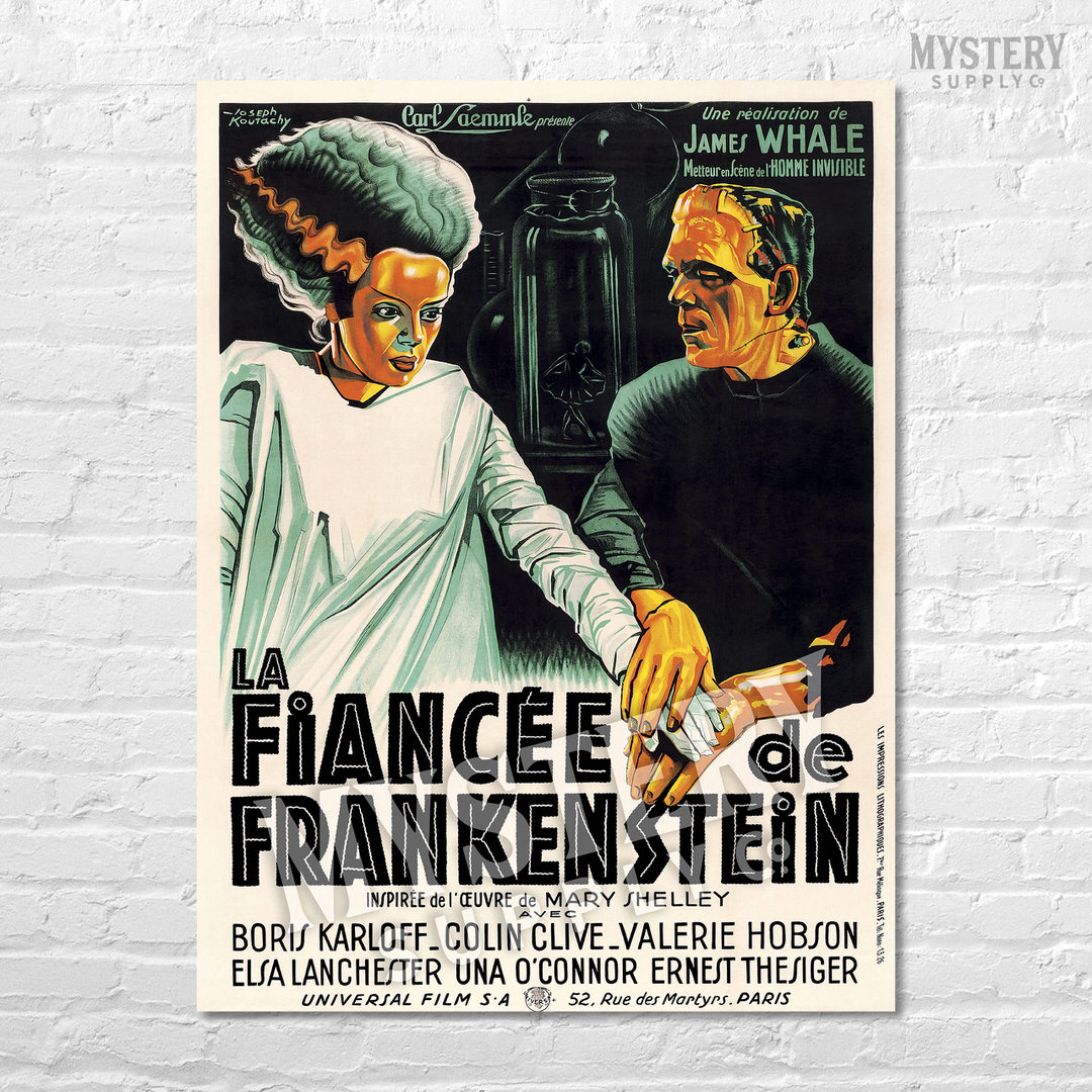 Bride of Frankenstein 1935 French Vintage Horror Movie Monster Movie Poster reproduction (La Fiancee de Frankenstein) from Mystery Supply Co. @mysterysupplyco