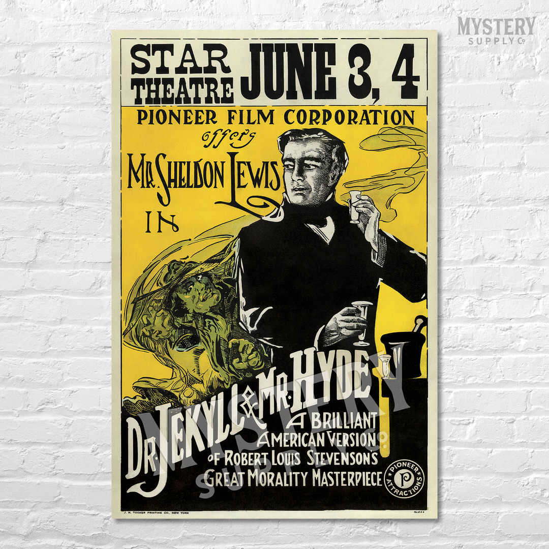 Dr. Jekyll & Mr. Hyde 1920 vintage horror science fiction monster movie poster reproduction from Mystery Supply Co. @mysterysupplyco