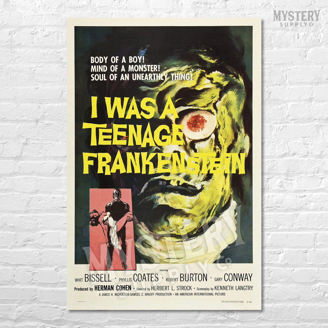 I Was A Teenage Frankenstein 1957 vintage horror monster movie poster reproduction from Mystery Supply Co. @mysterysupplyco