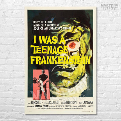 I Was A Teenage Frankenstein 1957 vintage horror monster movie poster reproduction from Mystery Supply Co. @mysterysupplyco