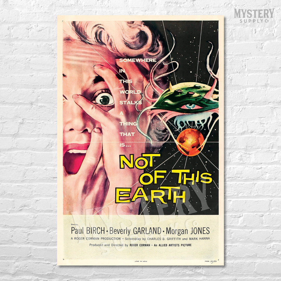 Not of This Earth 1957 vintage science fiction UFO flying saucer alien martian movie poster reproduction from Mystery Supply Co. @mysterysupplyco