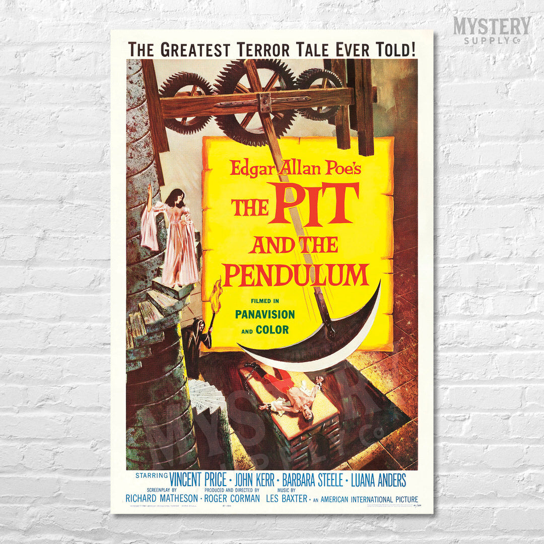 The Pit and the Pendulum 1961 vintage horror torture Vincent Price Roger Corman Edgar Allan Poe movie poster reproduction from Mystery Supply Co. @mysterysupplyco