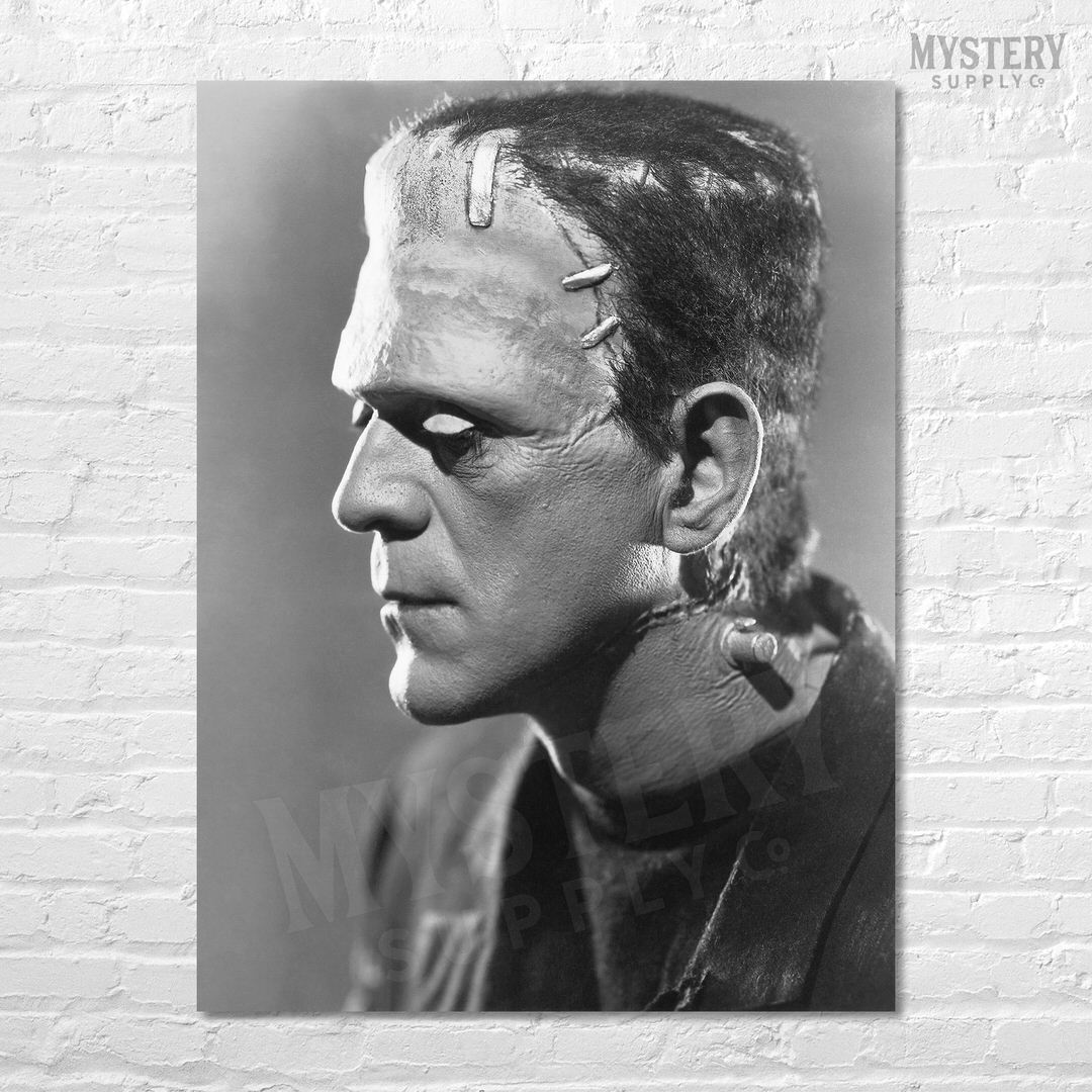 Frankenstein 1935 Vintage Horror Movie Monster Boris Karloff Side Portrait Photo reproduction from Mystery Supply Co. @mysterysupplyco