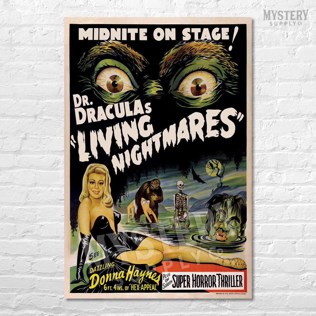Dr. Dracula's Living Nightmares 1950s vintage horror monster spook show poster reproduction from Mystery Supply Co. @mysterysupplyco