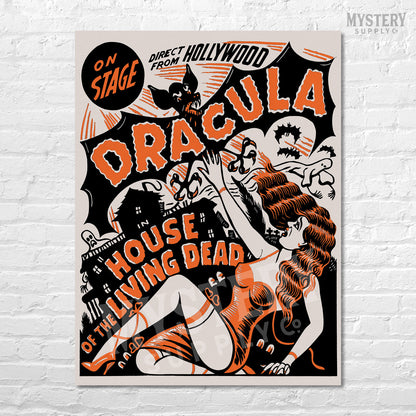 Dracula House of the Living Dead 1942 vintage vampire bat horror stage show poster reproduction from Mystery Supply Co. @mysterysupplyco