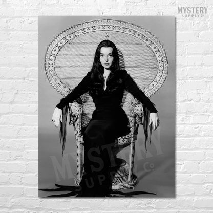 Morticia Addams Carolyn Jones 1960s Vintage Addams Family Witch Horror Monster Beauty Black and White Photo reproduction from Mystery Supply Co. @mysterysupplyco