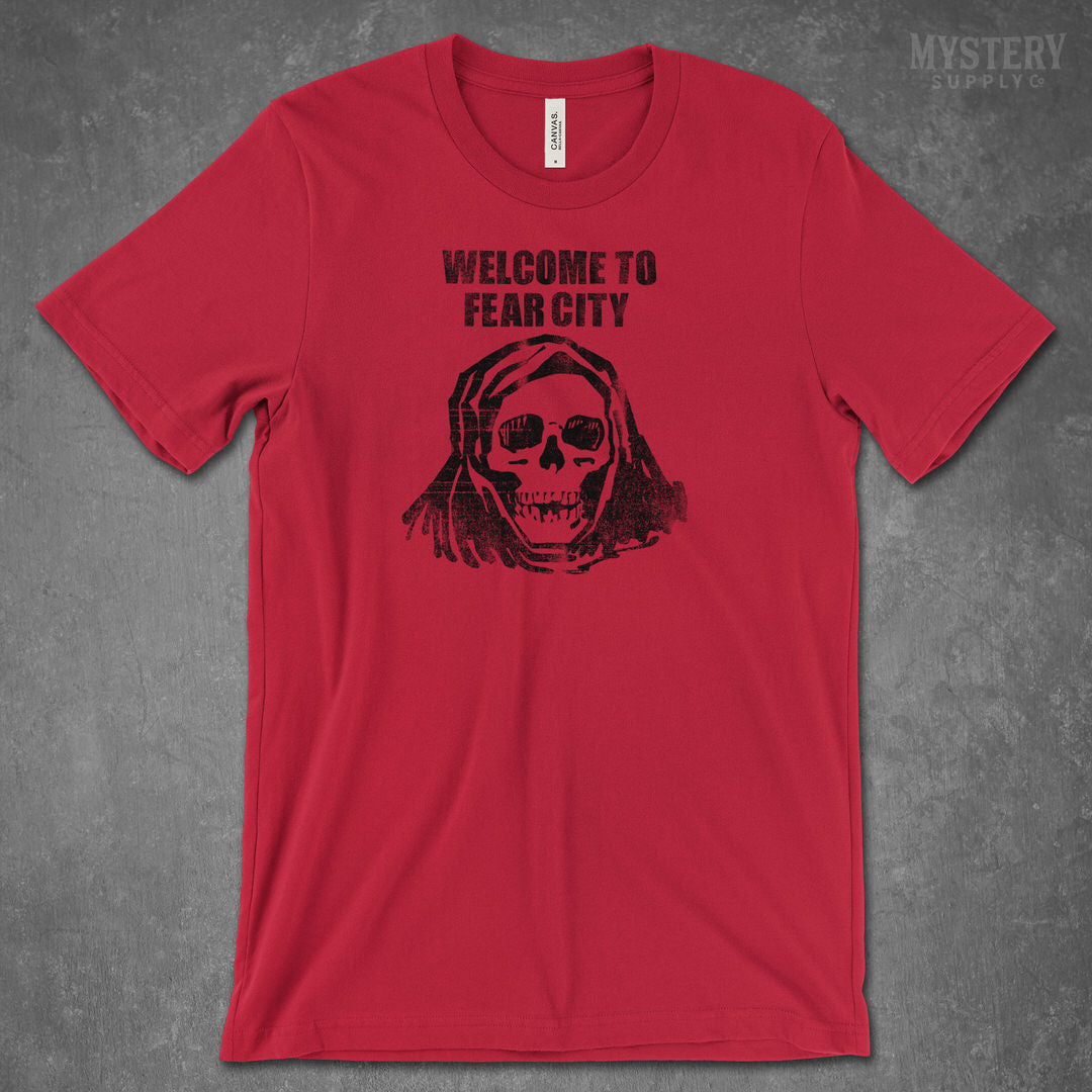 Welcome to Fear City 1970s NYC New York City crime skull red Mens Womens Unisex T Shirt from Mystery Supply Co. @mysterysupplyco