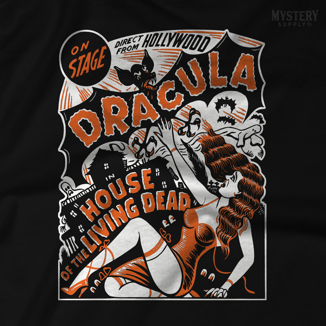 Dracula House of the Living Dead stage show ghost vampire bat Mens Womens Unisex Horror T-Shirt from Mystery Supply Co. @mysterysupplyco