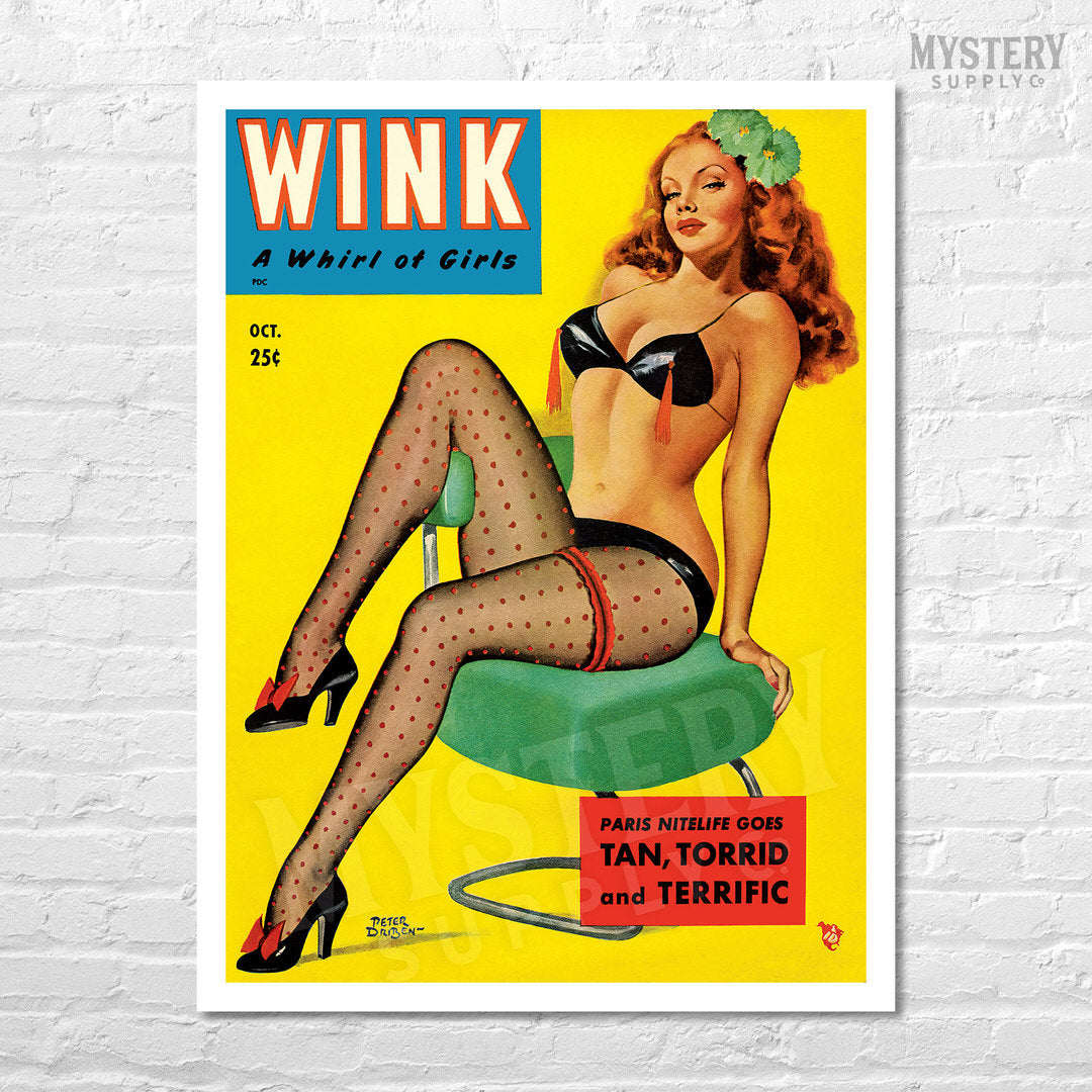 Wink October 1951 vintage pinup stockings heels lingerie pulp magazine cover reproduction from Mystery Supply Co. @mysterysupplyco