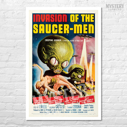 Invasion of the Saucer-Men 1957 vintage science fiction UFO flying saucer alien martian movie poster reproduction from Mystery Supply Co. @mysterysupplyco