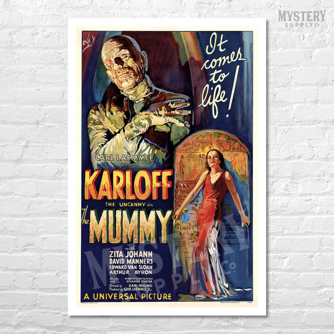 The Mummy 1932 vintage Boris Karloff horror monster movie poster reproduction from Mystery Supply Co. @mysterysupplyco