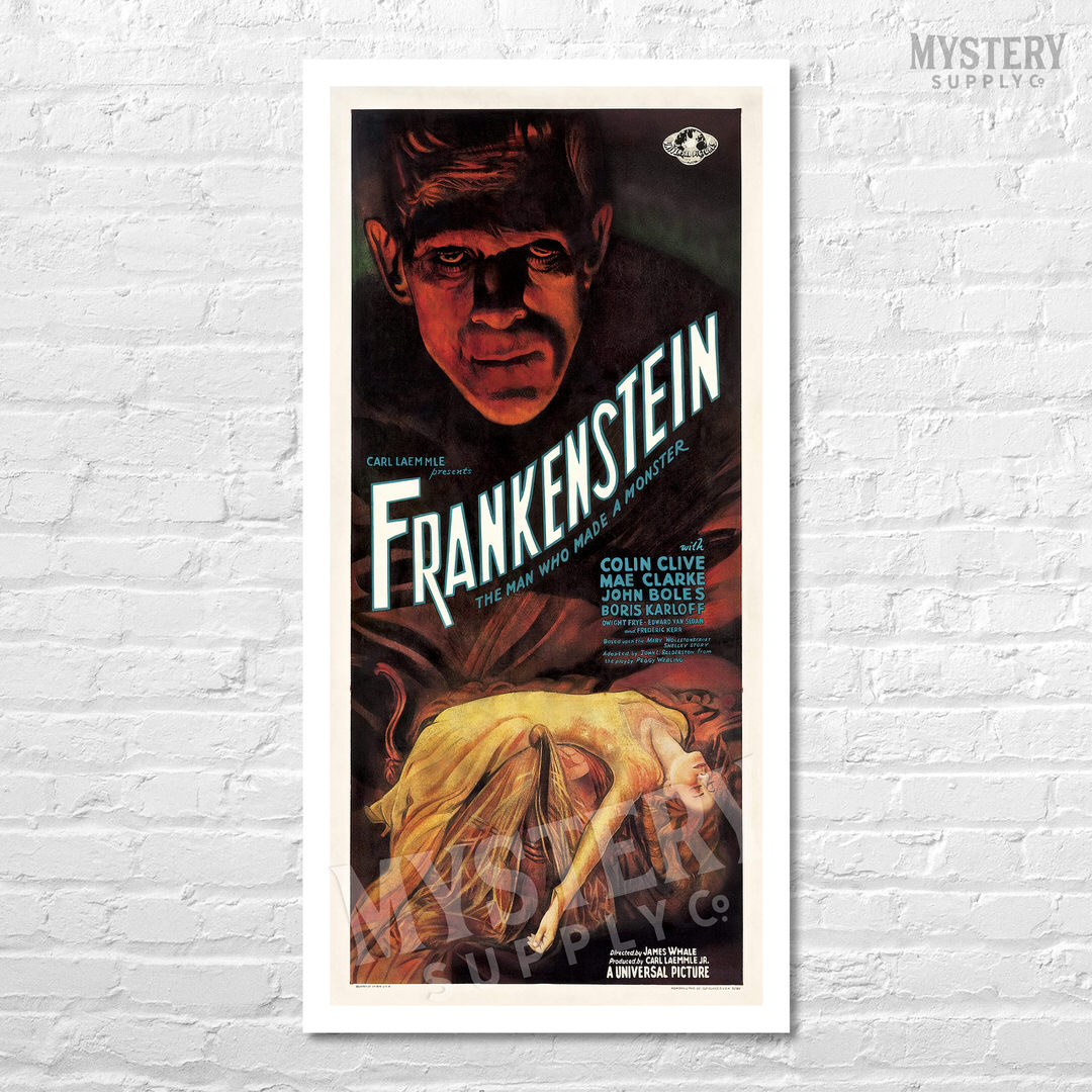 Frankenstein 1931 vintage Boris Karloff horror monster movie poster reproduction from Mystery Supply Co. @mysterysupplyco