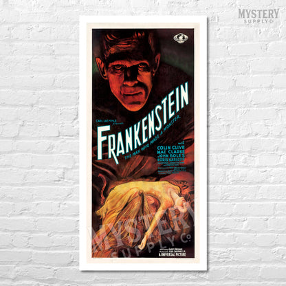 Frankenstein 1931 vintage Boris Karloff horror monster movie poster reproduction from Mystery Supply Co. @mysterysupplyco