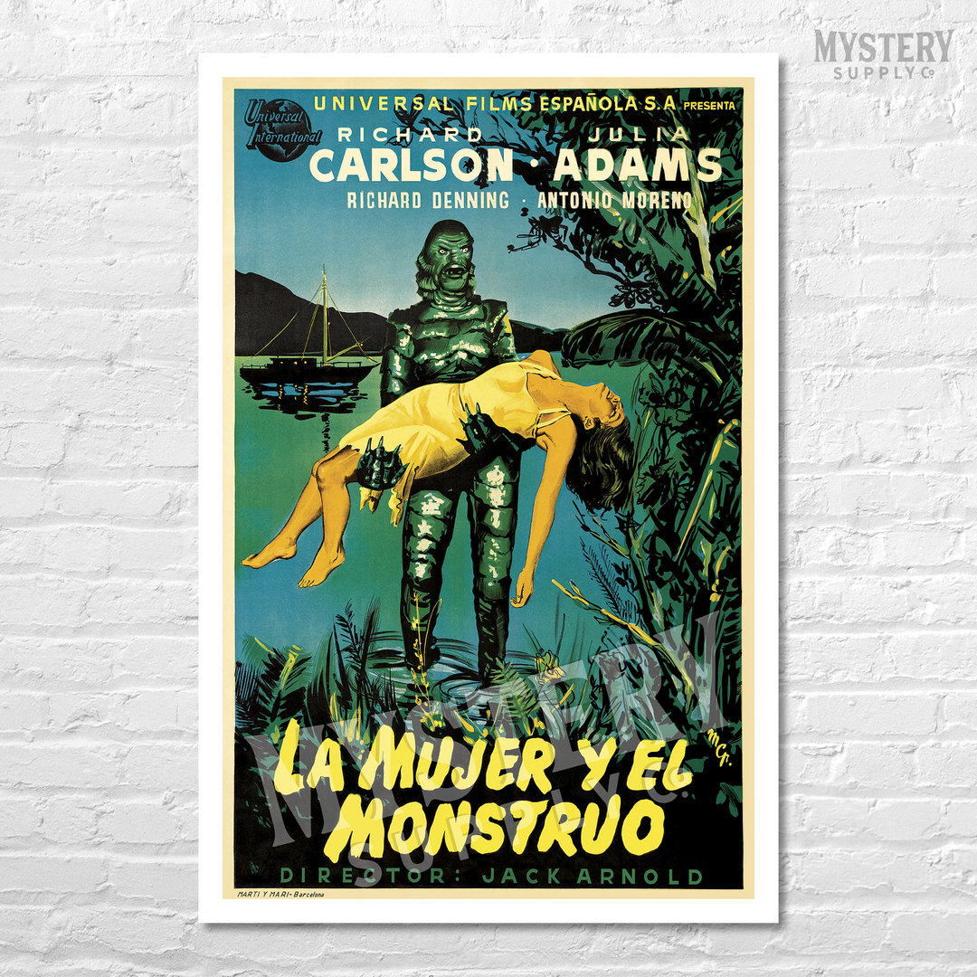 Creature from the Black Lagoon 1954 vintage Spanish Gill Man horror monster movie poster reproduction from Mystery Supply Co. @mysterysupplyco