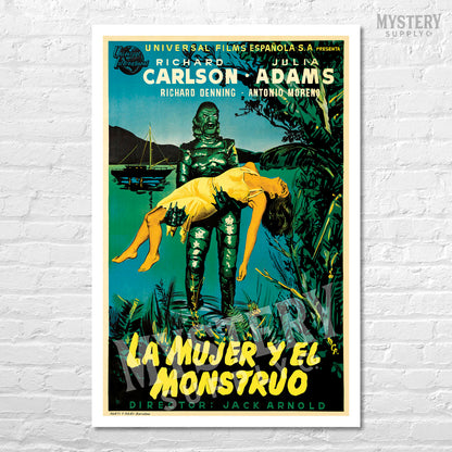 Creature from the Black Lagoon 1954 vintage Spanish Gill Man horror monster movie poster reproduction from Mystery Supply Co. @mysterysupplyco