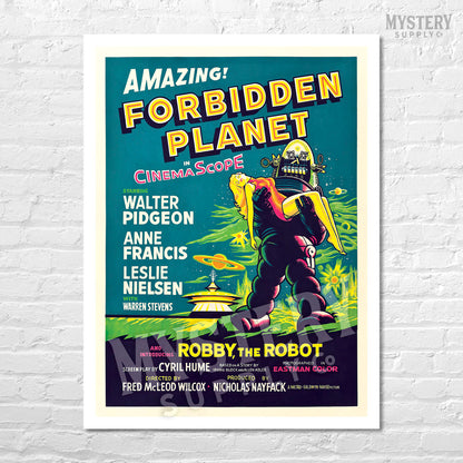 Forbidden Planet 1956 vintage science fiction space robot movie poster reproduction from Mystery Supply Co. @mysterysupplyco