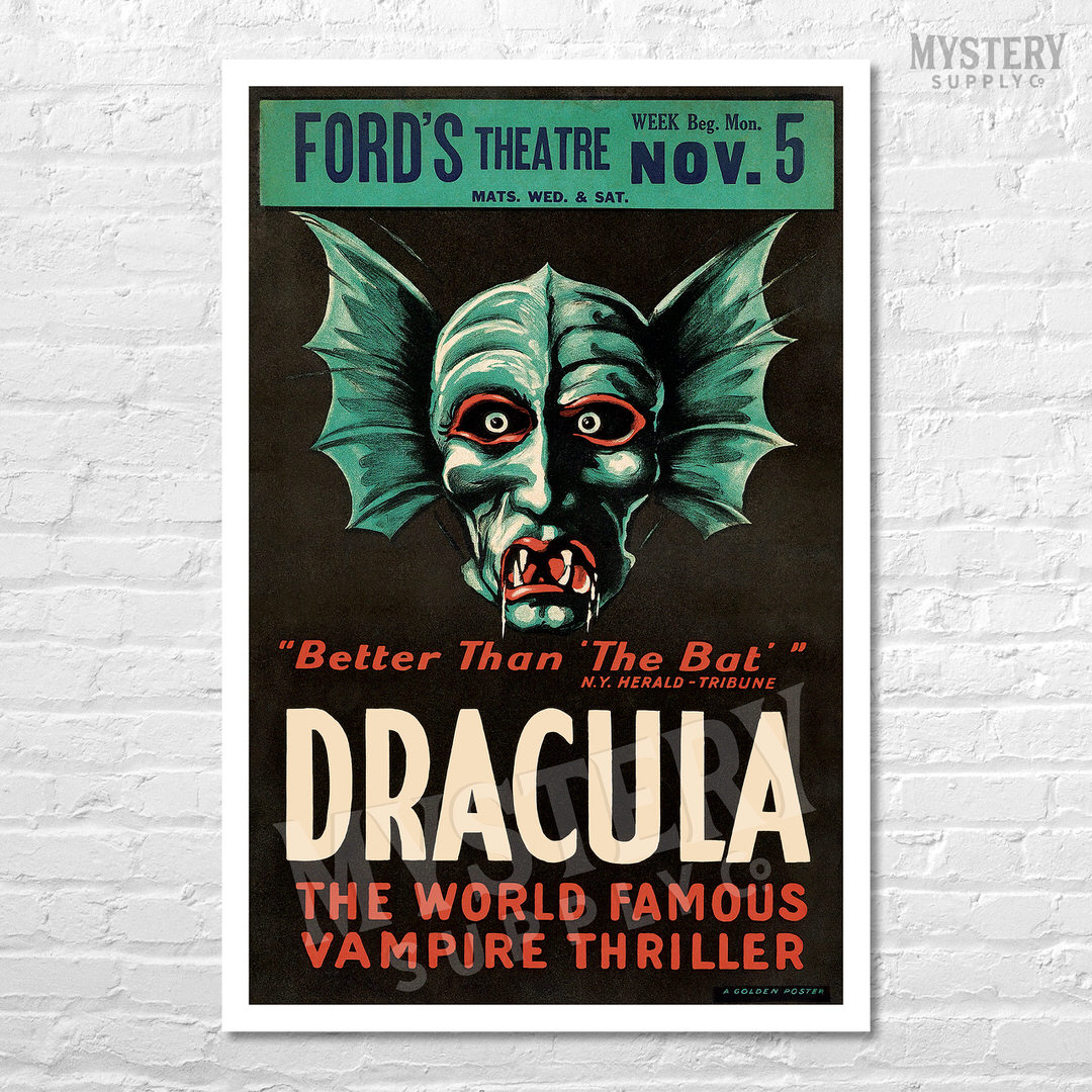 Dracula 1928 vintage horror vampire monster movie poster reproduction from Mystery Supply Co. @mysterysupplyco