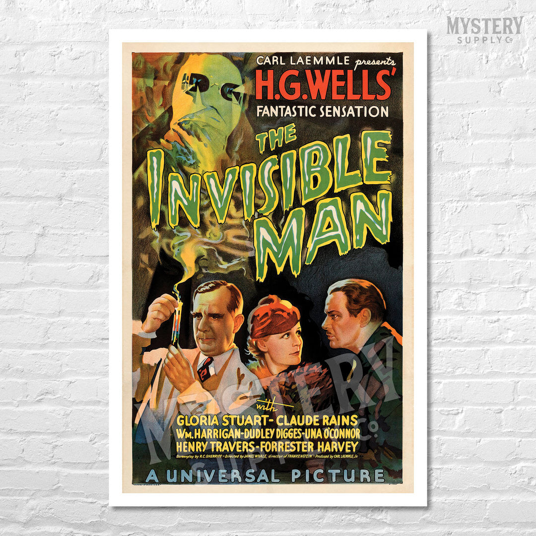 Invisible Man 1933 vintage horror monster H.G. Wells movie poster reproduction from Mystery Supply Co. @mysterysupplyco