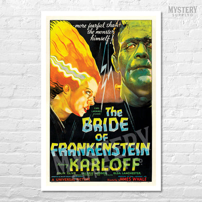 The Bride of Frankenstein 1935 vintage horror monster movie poster reproduction from Mystery Supply Co. @mysterysupplyco