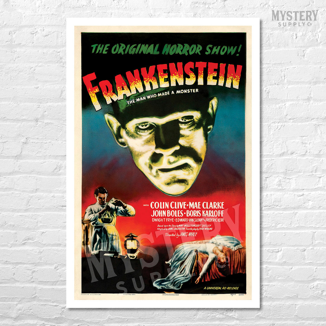 Frankenstein 1947 vintage horror monster movie poster reproduction from Mystery Supply Co. @mysterysupplyco