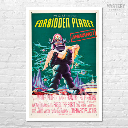 Forbidden Planet 1956 vintage science fiction robot UFO flying saucer space movie poster reproduction from Mystery Supply Co. @mysterysupplyco