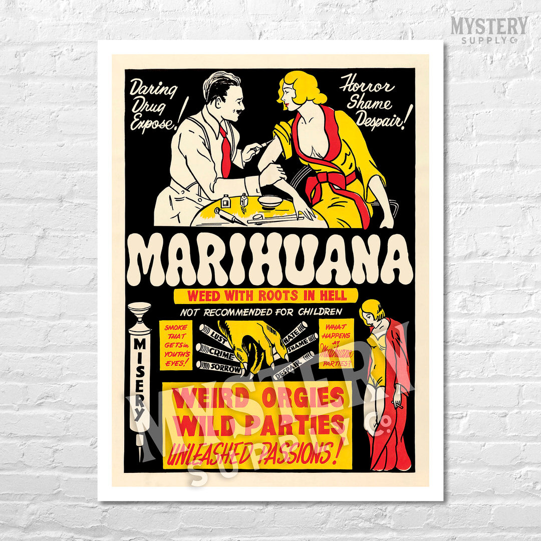 Marihuana 1936 vintage marijuana reefer weed cannabis exploitation movie poster reproduction from Mystery Supply Co. @mysterysupplyco