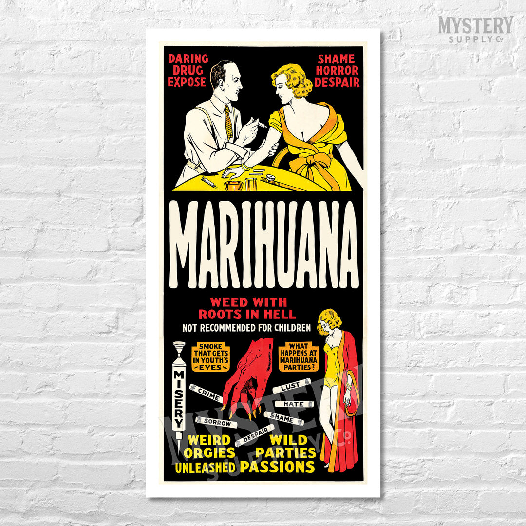 Marihuana 1936 vintage marijuana reefer weed cannabis exploitation movie poster reproduction from Mystery Supply Co. @mysterysupplyco