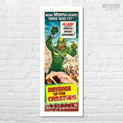 Revenge of the Creature 1955 vintage horror black lagoon gill man monster movie poster reproduction from Mystery Supply Co. @mysterysupplyco