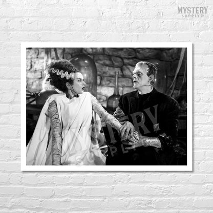 Bride of Frankenstein 1935 Vintage Horror Movie Monster Couple Black and White Photo reproduction from Mystery Supply Co. @mysterysupplyco