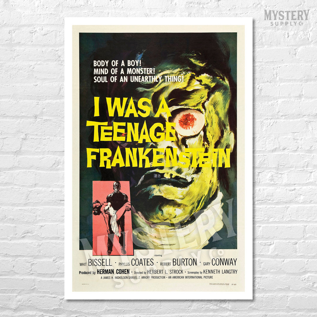 I Was A Teenage Frankenstein 1957 vintage horror monster movie poster reproduction from Mystery Supply Co. @mysterysupplyco