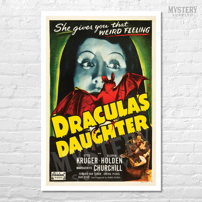 Draculas Daughter 1949 vintage horror vampire bat monster re-release movie poster reproduction from Mystery Supply Co. @mysterysupplyco