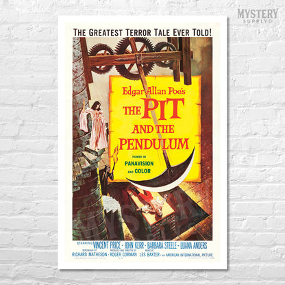 The Pit and the Pendulum 1961 vintage horror torture Vincent Price Roger Corman Edgar Allan Poe movie poster reproduction from Mystery Supply Co. @mysterysupplyco