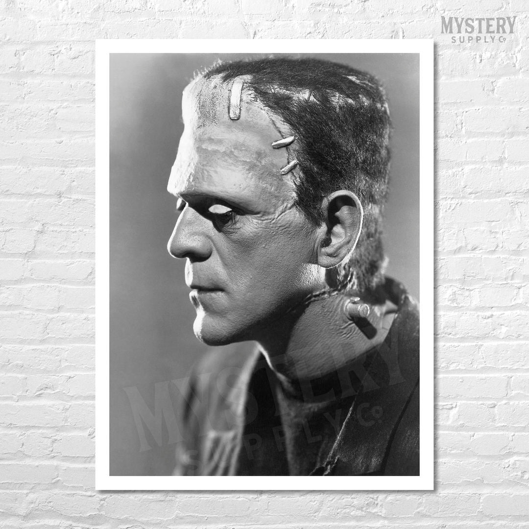 Frankenstein 1935 Vintage Horror Movie Monster Boris Karloff Side Portrait Photo reproduction from Mystery Supply Co. @mysterysupplyco