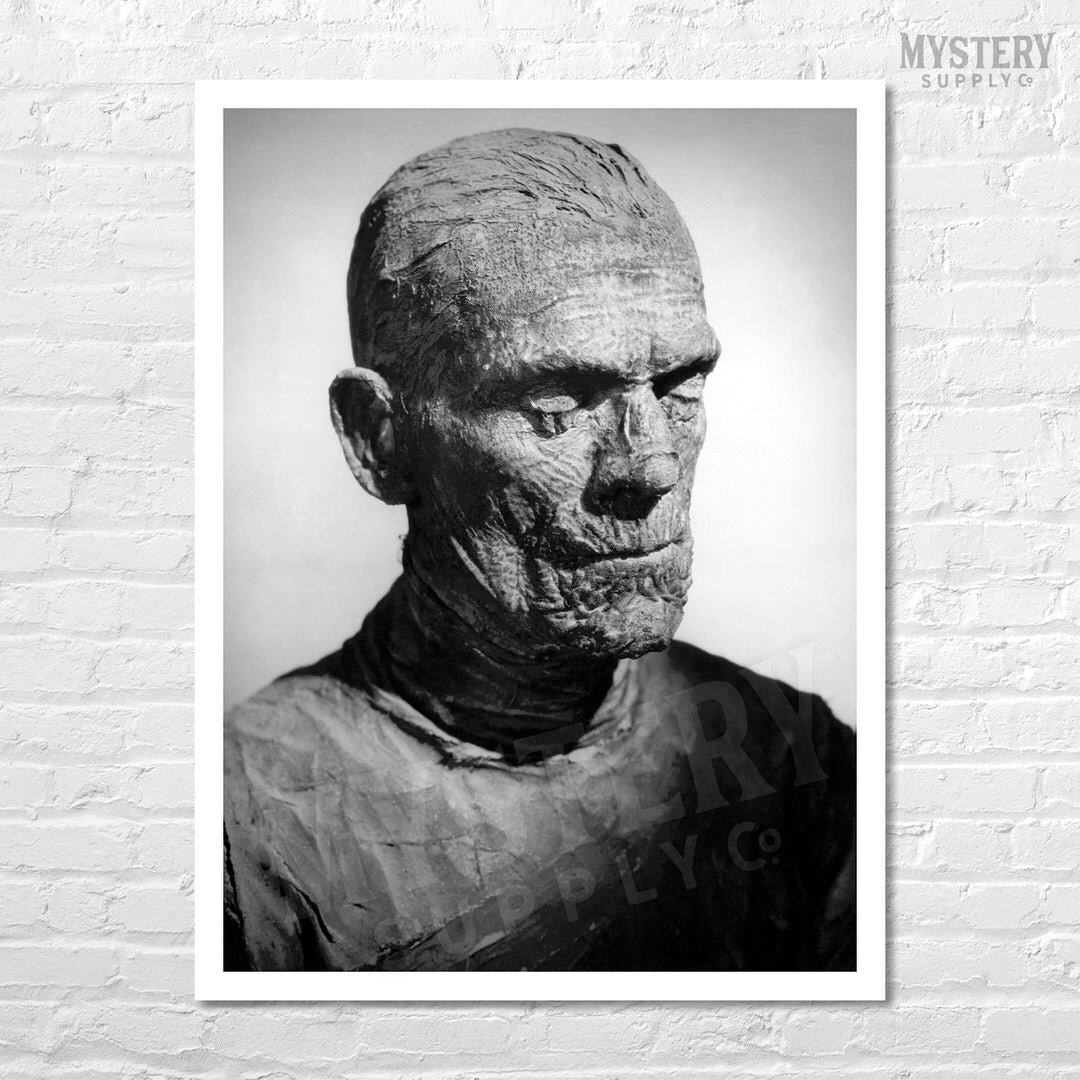 The Mummy 1932 Vintage Horror Movie Monster Boris Karloff Black and White Profile Photo reproduction from Mystery Supply Co. @mysterysupplyco