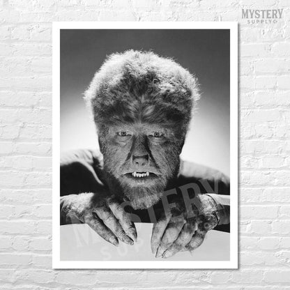 The Wolf Man 1941 Vintage Horror Movie Monster Lon Chaney Jr. Werewolf fangs and claws Black and White photo reproduction from Mystery Supply Co. @mysterysupplyco