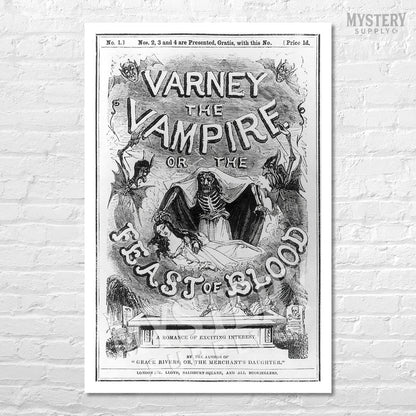 Varney the Vampire 1800s Feast of Blood Vintage Gothic Horror Story Cover Photo reproduction from Mystery Supply Co. @mysterysupplyco