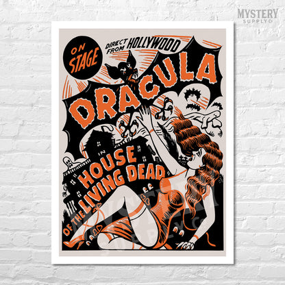 Dracula House of the Living Dead 1942 vintage vampire bat horror stage show poster reproduction from Mystery Supply Co. @mysterysupplyco