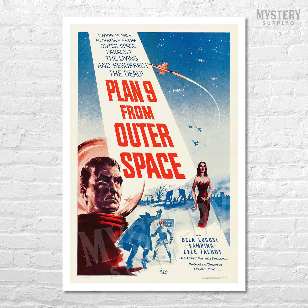 Plan 9 From Outer Space 1958 vintage science fiction UFO spaceship alien movie poster reproduction from Mystery Supply Co. @mysterysupplyco