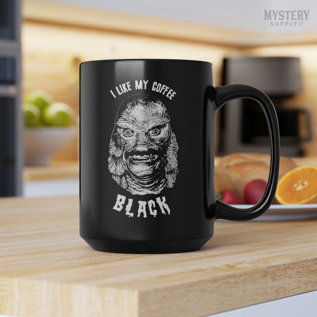 Creature From the Black Lagoon 15oz black ceramic humorous horror coffee mugs from Mystery Supply Co. @mysterysupplyco
