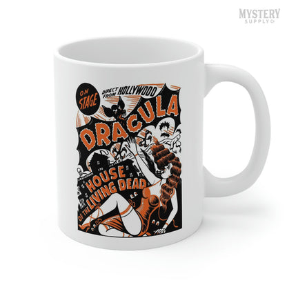 Dracula House of the Living Dead 11oz white ceramic horror vampire bat coffee mug from Mystery Supply Co. @mysterysupplyco