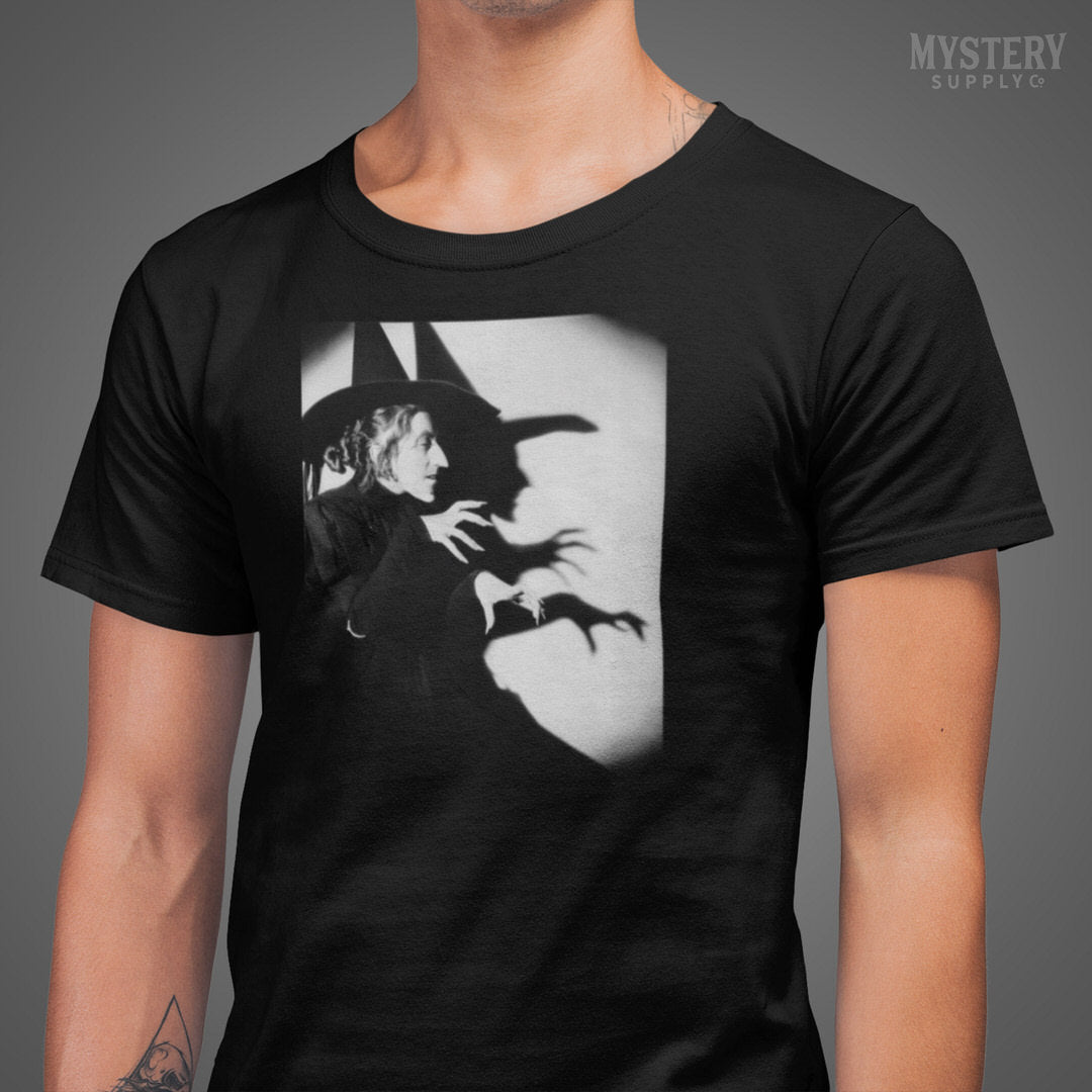 Wicked Witch of the West 1930s vintage profile with shadow Margaret Hamilton Wizard of Oz Halloween Horror Mens Womens Unisex T-Shirt from Mystery Supply Co. @mysterysupplyco