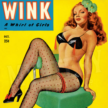 Wink October 1951 vintage pinup stockings heels lingerie pulp magazine cover reproduction from Mystery Supply Co. @mysterysupplyco