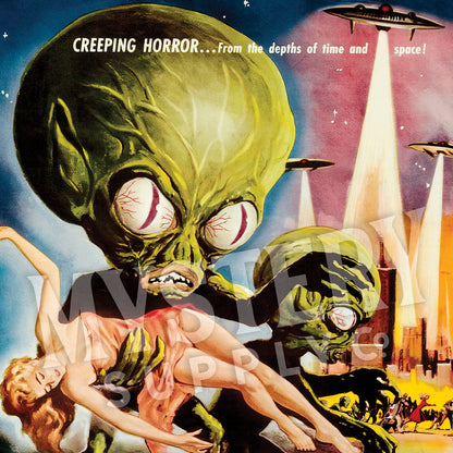 Invasion of the Saucer-Men 1957 vintage science fiction UFO flying saucer alien martian movie poster reproduction from Mystery Supply Co. @mysterysupplyco