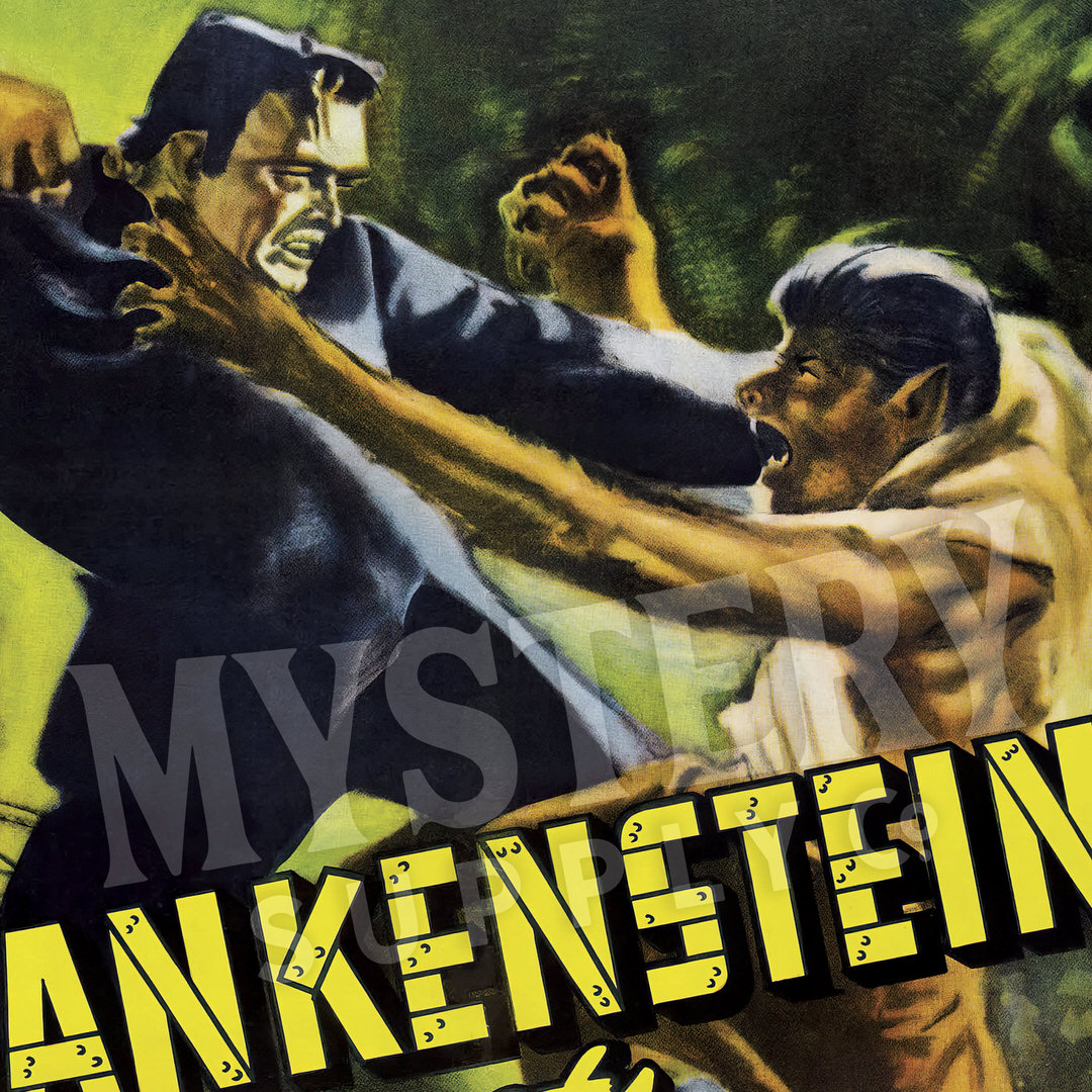 Frankenstein Meets the Wolf Man 1943 vintage horror monster werewolf movie poster reproduction from Mystery Supply Co. @mysterysupplyco